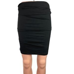 Zara Women's Black Stretchy Ruched Elastic Waist Straight Pencil Midi Skirts M